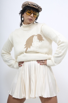 Pulover perolado tricot recortes folhas marrom - loja online