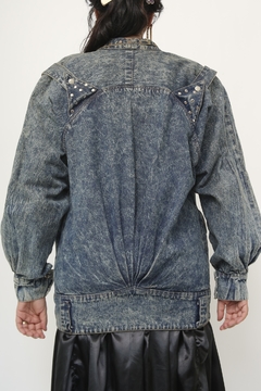 Imagem do Jaqueta jeans recorte em couro rebite