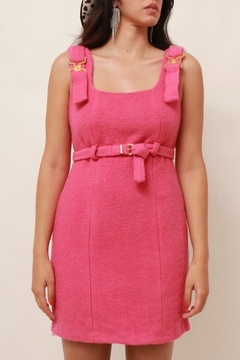 Vestido tricot rosa PARIS fivela dourada forrado - comprar online