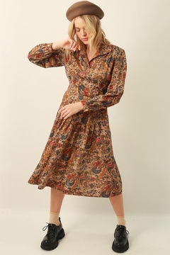 Vestido estampado ombreira vintage - comprar online