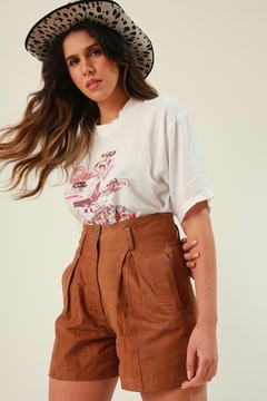 Shorts couro marrom cintura mega alta - comprar online