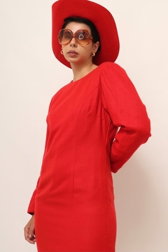 vestido vermelho lã forrado vintage - Capichó Brechó