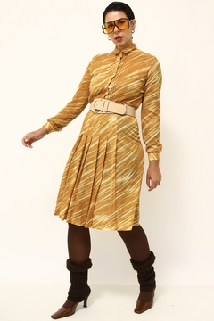 Vestido tricot amarelo saia plissada - loja online
