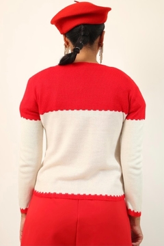 Blusa tricot bicolor vermelho com branco - Capichó Brechó