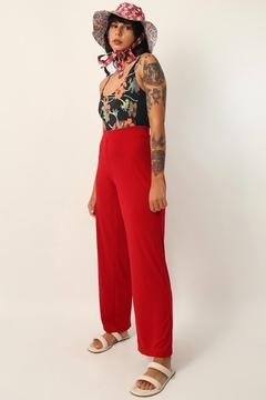 calça vermelha cintura mega alta ampla - loja online