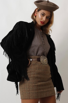 Jaqueta franja preta forrada vintage - comprar online