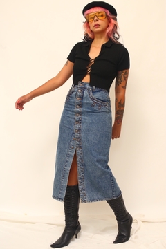 Saia Midi cintura alta jeans vintage na internet