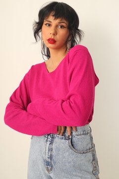 Blusa rosa manga limga atoalhada vintage - loja online