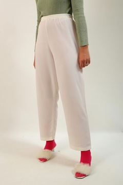Calça cintura alta branca elastico vintage na internet