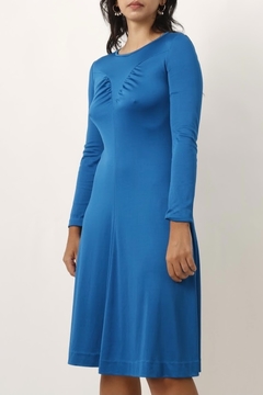 vestido azul turqueza busto pregas - loja online