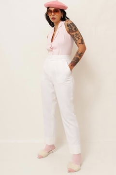 calça branca cintura alta estilo linho - loja online