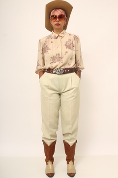 Calça cintura alta bege curta vintage - loja online