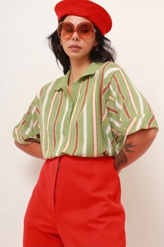 blusa tricot listras verde vintage - loja online