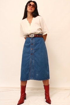 Saia jeans cintura alta midi vintage - comprar online