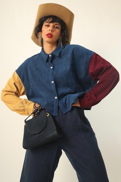 camisa cropped tricolor veludo vintage - comprar online
