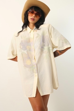 camisa vestido off white ombreira estampa - comprar online