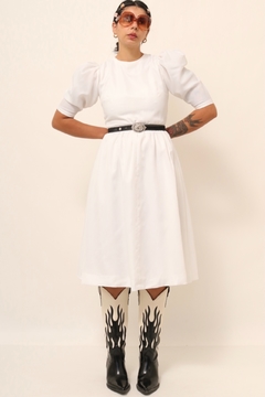 Vestido branco manga bufante rodado vintage 60´s - comprar online