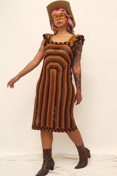 Vestido zara mangas babados crochet 70´s - loja online