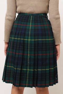 saia xadrez lã verde kilt vintage fivelas - loja online