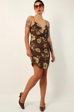Vestido floral curto marrom 90’s - loja online