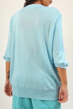 Blusa camisa tricot poá azul celeste