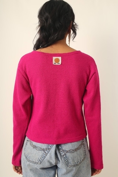 Blusa rosa manga limga atoalhada vintage na internet