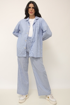 Conjunto pijama calça + blusa listras