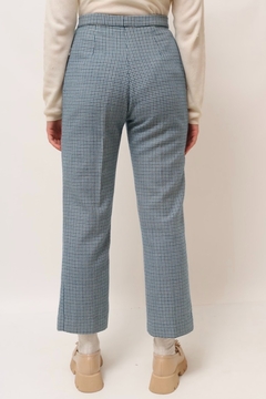 calça cintura alta azul xadrez vintage - comprar online