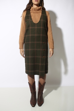 Vestido midi lã xadrez verde militar   - loja online