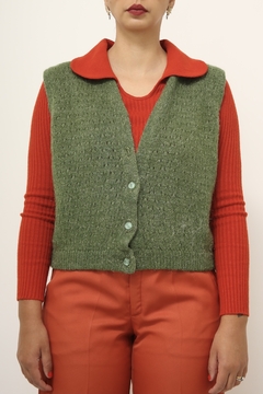 Colete verde vintage lã - comprar online