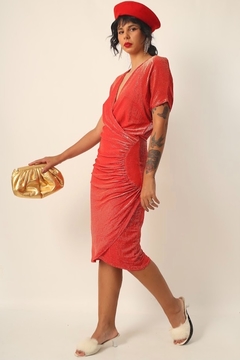 vestido vermelho brilho drapeado hollywood