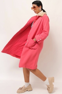 casaco rosa com gola pelucia vintage - Capichó Brechó