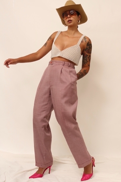 Calça roxa cintura mega alta 100% linho - loja online
