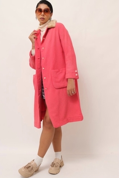 casaco rosa com gola pelucia vintage