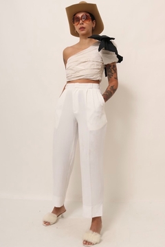 calça estilo linho cintura alta branca - loja online