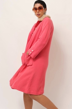 casaco rosa com gola pelucia vintage - loja online