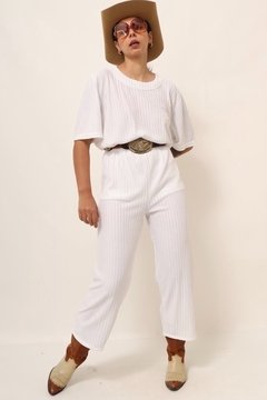 conjunto blusa + calca branco listras textura - comprar online