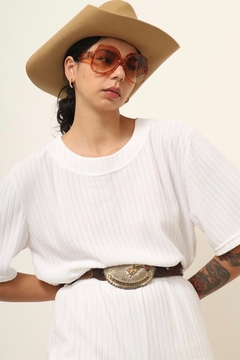 conjunto blusa + calca branco listras textura - loja online