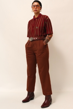 Calça marrom cintura alta polister vintage na internet