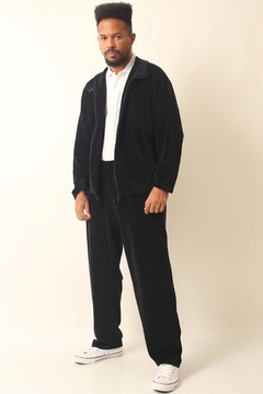 conjunto veludo preto calça + blusa vintage - Capichó Brechó