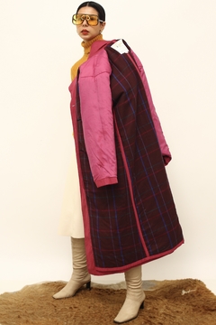 Maxi casaco roxo forro xadrez London - Capichó Brechó