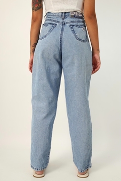 Calça jeans cintura mega alta escrita lateral - loja online