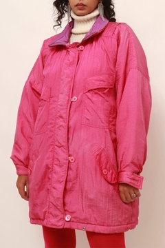 Parka acolchoada rosa dupla face 89’s - Capichó Brechó