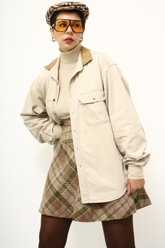 Camisa bege TNG algodão safari recorte couro - comprar online