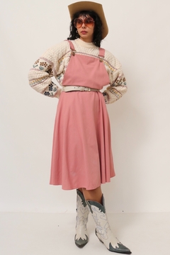 vestido jardineira rosa vintage - loja online