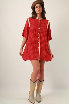Vestido poa vermelho com bege vintage - comprar online