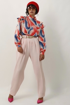 calça cintura alta rosa semi pantalona reta - loja online