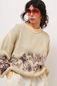 pulover creme estampa roxinha vintage na internet