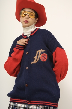 Cardigan tricot pulover esportivo manga bicolor