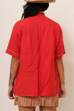 Camisa wesetrn linho com viscose vermelho mostarda - Capichó Brechó